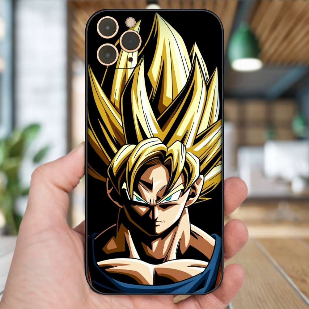 Ốp lưng iPhone 11 Pro Max dẻo đen cạnh vuông in hình Goku Dragon Ball