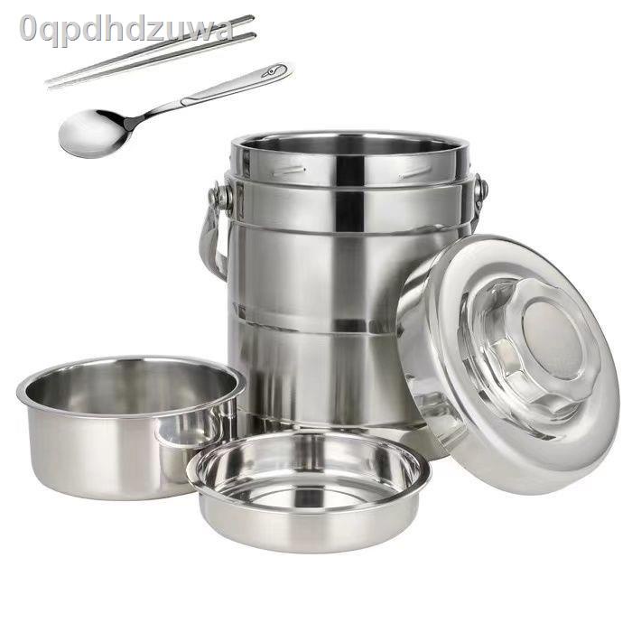 Thùng giữ nhiệt inox hai lớp, đựng hộp cơm ba người lớn, dung tích lớn
