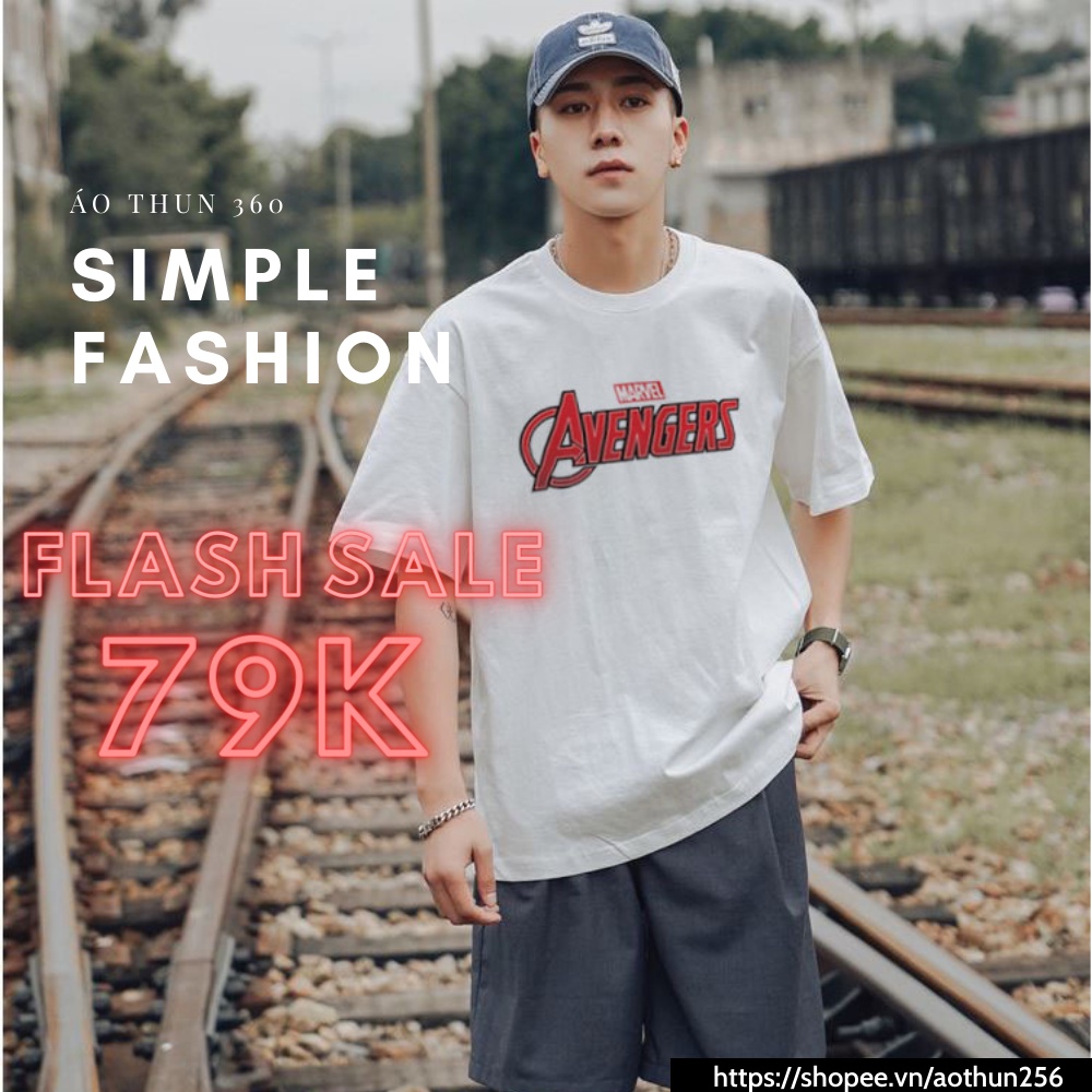 Áo thun tay lỡ form rộng nam nữ biểu tượng #AVENGERS dáng unisex xuông, áo phông rộng unisex trắng basic ovsersize