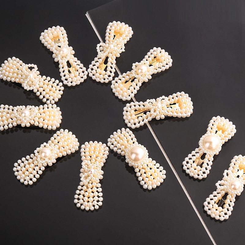 Kẹp Tóc Hình Nơ Đính Ngọc Trai Đơn Giản Cho Nữ