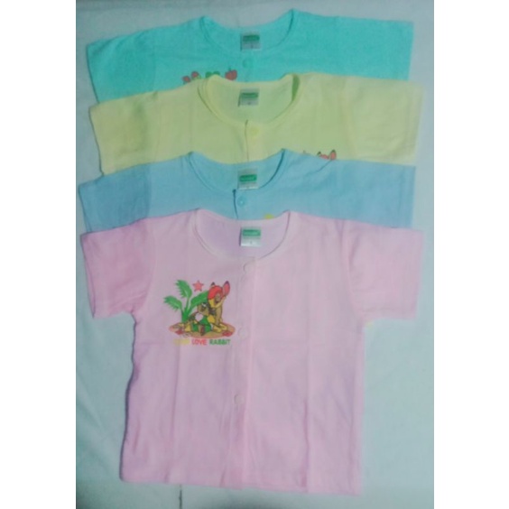 Áo nút giữa tay ngắn màu sơ sinh 100% cotton