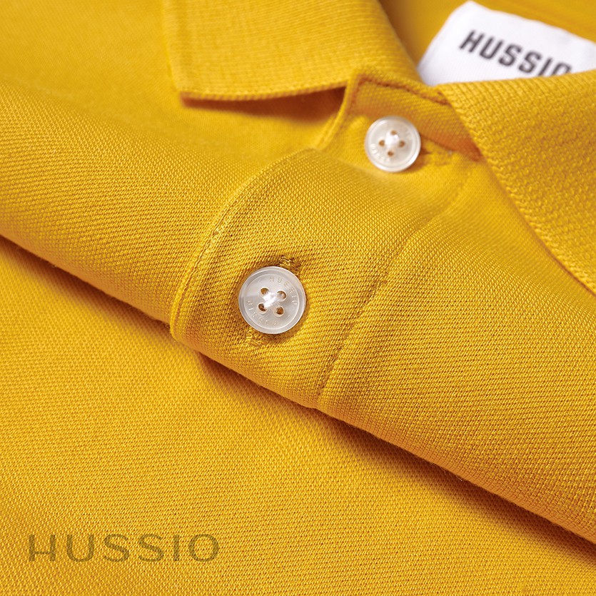 Áo polo nam cá sấu HUSSIO màu vàng tay ngắn cổ bẻ | BigBuy360 - bigbuy360.vn
