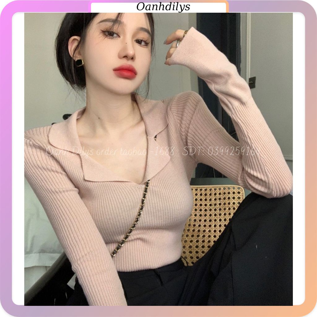 Áo len tay dài cổ chữ V,  áo len dệt kim sexy tôn dáng chất lượng hàng order Taobao nhà Oanhdilys