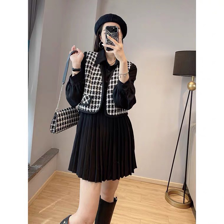 Áo Gile dạ nữ 2 lớp AG8112 họa tiết thổ cẩm phong cách Hàn Quốc, kiểu áo không tay cổ V chất đẹp thời trang thu đông | BigBuy360 - bigbuy360.vn