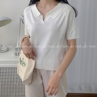 Áo len mỏng trơn cổ bẻ cộc tay