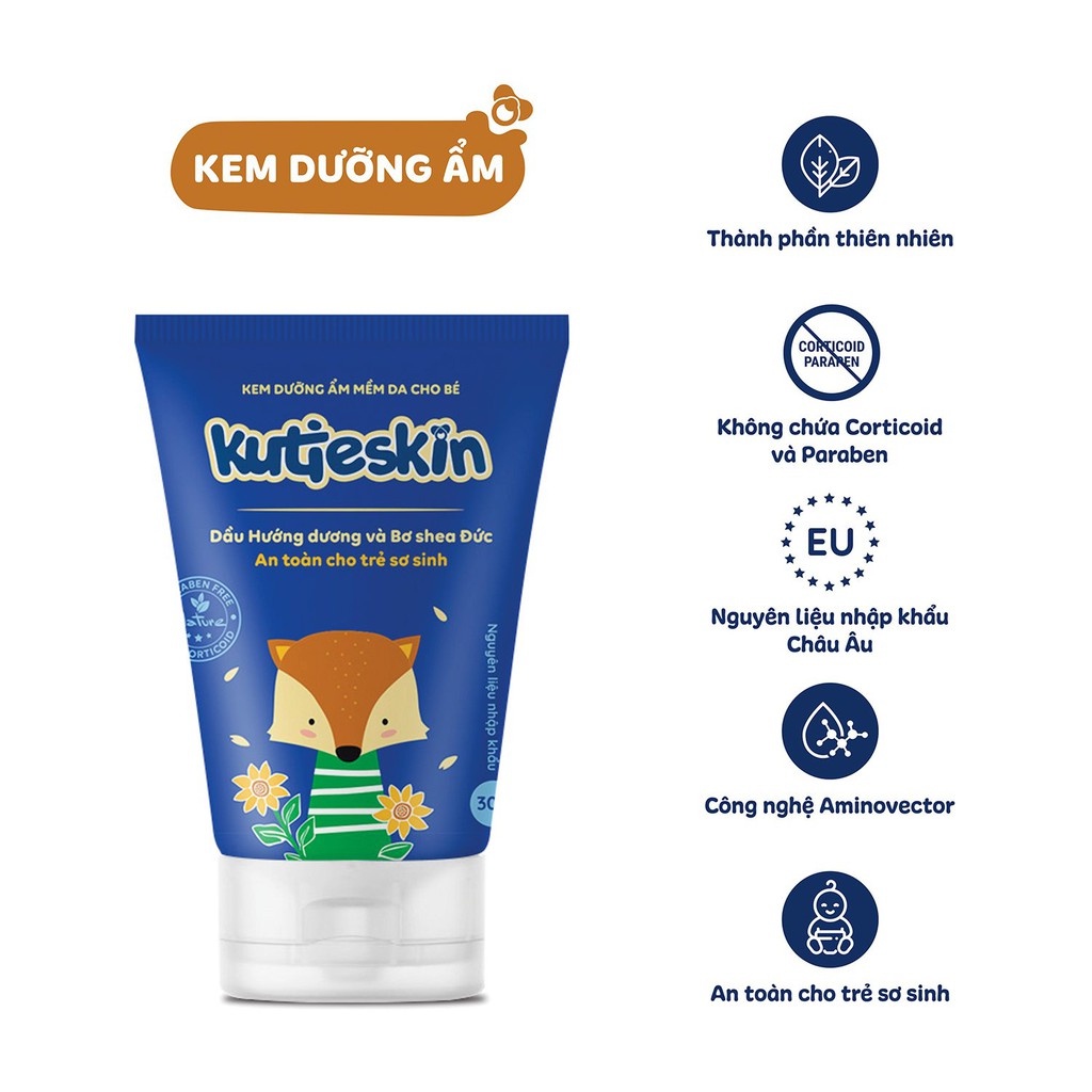 Kem bôi da cho bé Kutieskin giúp giảm mẩn ngứa, hăm tã, côn trùng cắn, chàm sữa, dưỡng ẩm da trẻ em
