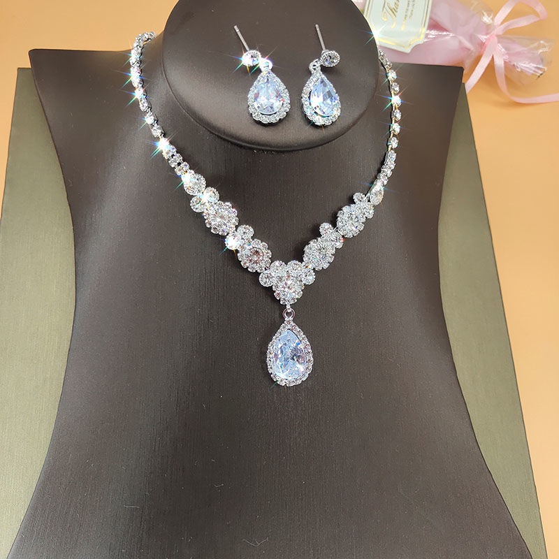 Bộ Trang Sức Gồm Dây Chuyền/ Bông Tai/ Vòng Tay/ Nhẫn Kiểu Hàn Quốc Thời Trang Sang Trọng Cho Cô Dâu
