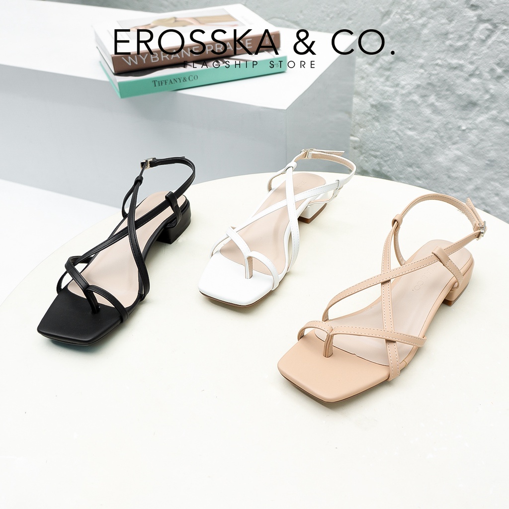 [Mã FAMARAL1 giảm 10K đơn từ 50K] Erosska - Giày sandal cao gót quai mảnh mũi vuông cao 2,5cm màu đen - EB040