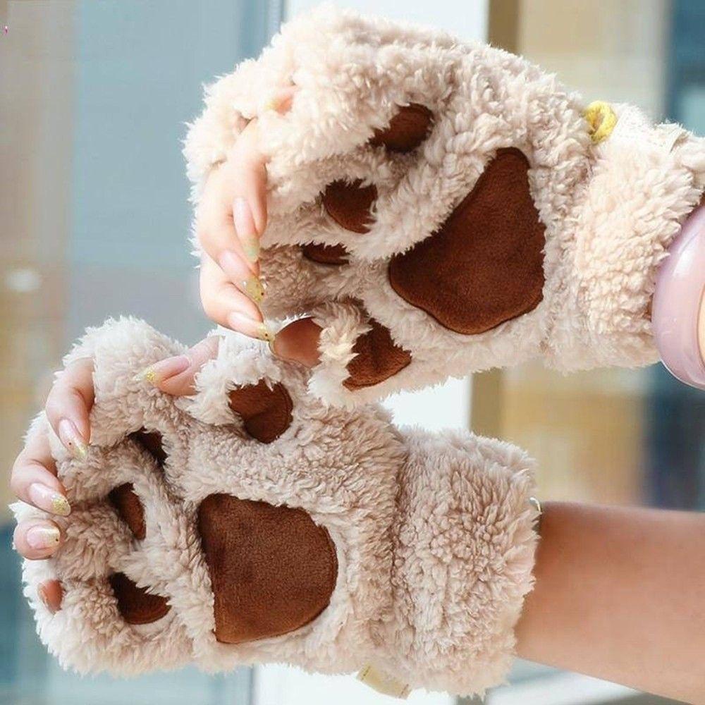 Găng Tay Hở Ngón Bằng Vải Bông Mềm Mại Ấm Áp Nhiều Màu Sắc Hình Móng Vuốt Gấu