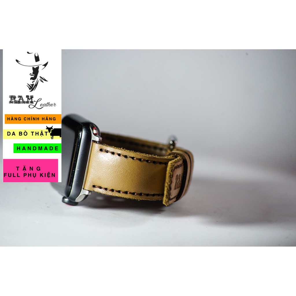 Dây đồng hồ Apple Watch , Iwatch , Iphone Watch Da Bò Màu Trà Sữa RAM Leather Bền Đẹp