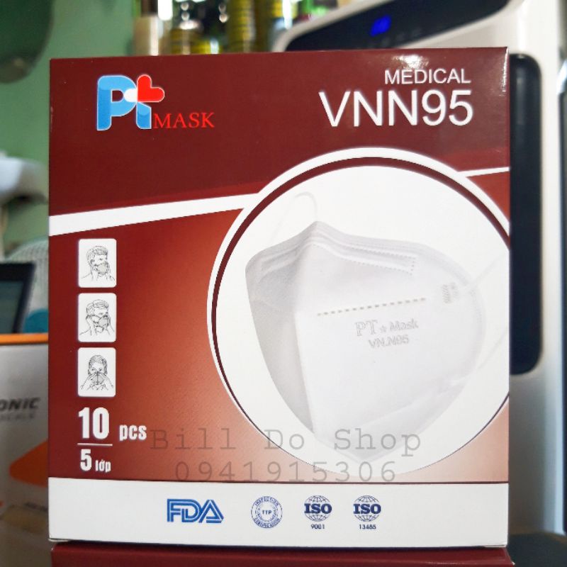 Hộp 10 Cái Khẩu Trang N95 5 Lớp Vnn95 Thương Hiệu Phương Tuyến Chính Hãng, Hộp Dán Tem Đảm Bảo Kiểm Định Chất Lượng