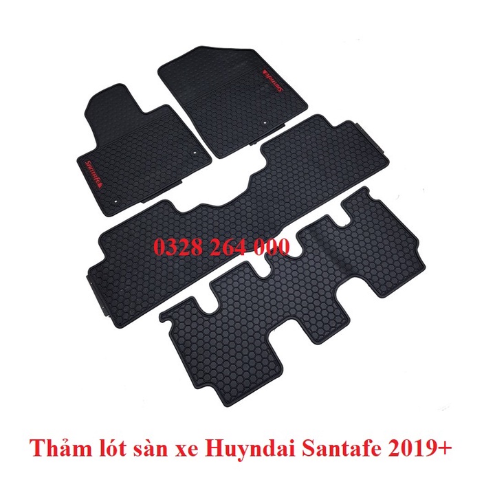 Thảm lót sàn Hyundai Santafe 2019- 2021, 2022, 2023 loại đúc dày theo xe- Tổ ong chữ đỏ 3 hàng