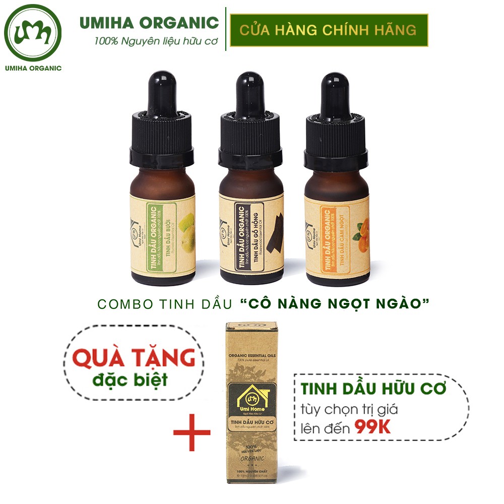 Combo 3 lọ Tinh Dầu UMIHA gồm - Gỗ Hồng, Cam Ngọt, Bưởi (10mlx3) - Hữu cơ nguyên chất