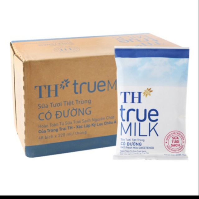 SỮA tươi TH bịch nguyên chất, ít đường, có đường