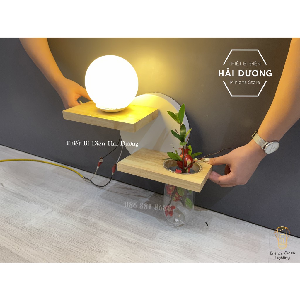 Đèn Tường Kệ Gỗ Chao Thủy Tinh Hiện Đại DT-3639 - Trang Trí Căn Phòng - Energy Green Lighting - Đã Bao Gồm Bóng LED 3W