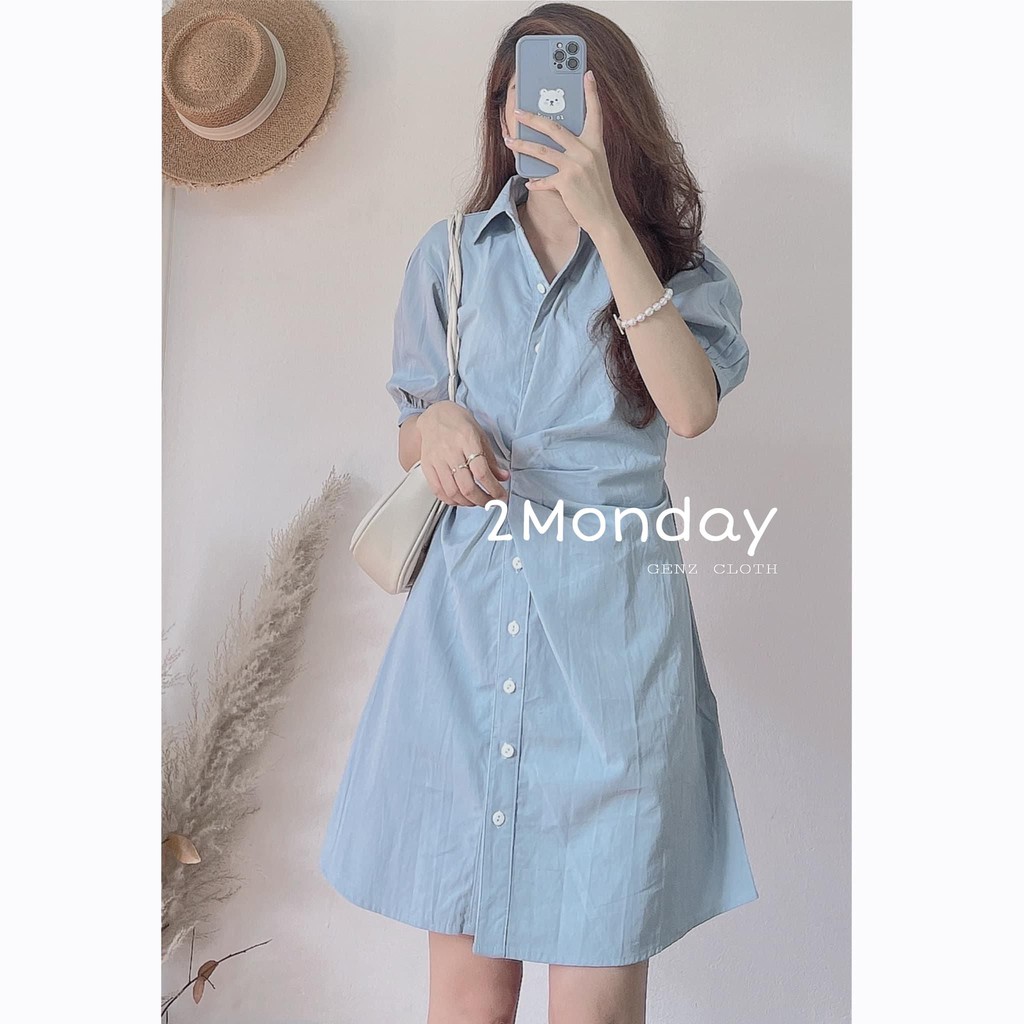 [Ảnh thật/Video]Đầm sơ mi nhúm eo sang chảnh Váy thanh lịch nhẹ nhàng kiểu dáng Hàn Quốc