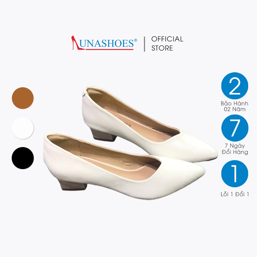 Giày cao gót nữ 3p da bò thật LUNASHOES 9012 giầy cho mẹ mềm êm chân guốc màu đỏ kem đen nâu trắng bảo hành 2 năm
