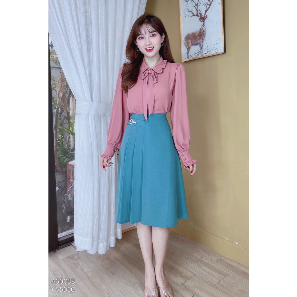 Áo sơ mi nữ tay dài công sở cổ nơ cột CHUU A60038