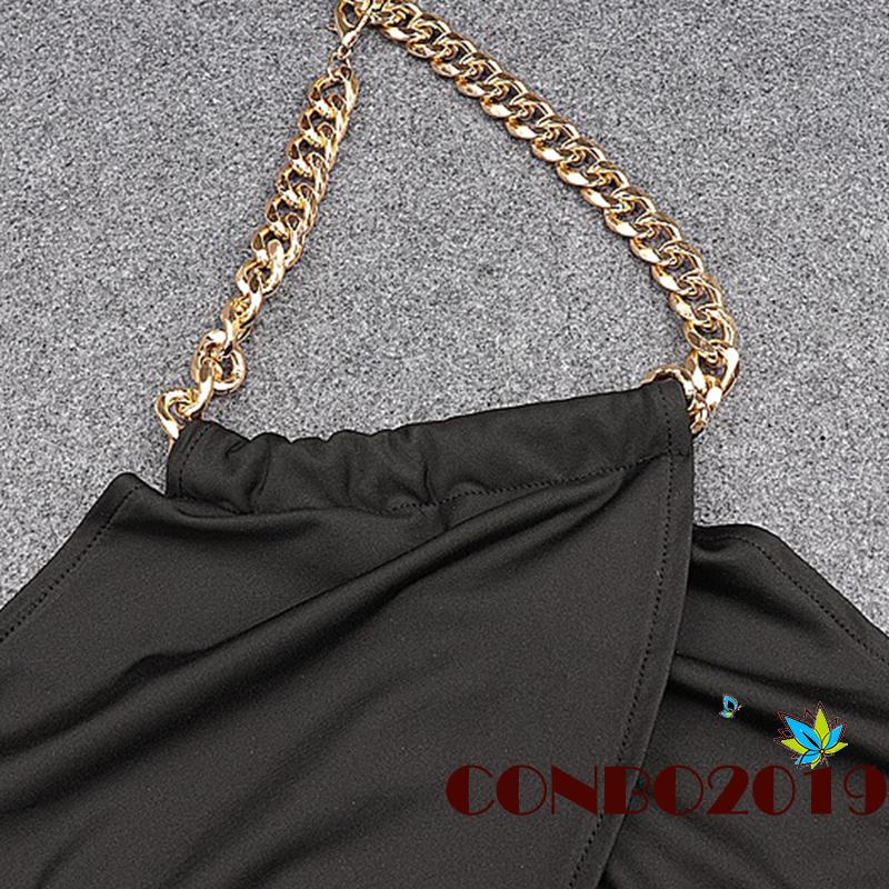 Áo Croptop Sát Nách Hở Lưng Phối Dây Xích Kim Loại Thời Trang Mùa Hè Cho Nữ