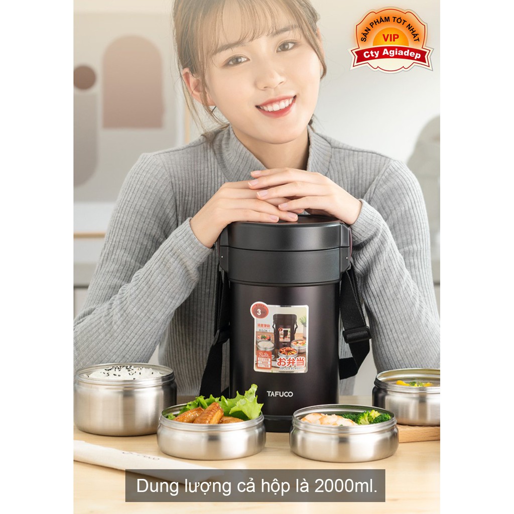 Hộp cơm giữ nhiệt cao cấp TAFUCO Chân không 3 Lớp 24h - 2 Lít Hiện chỉ có màu trắng
