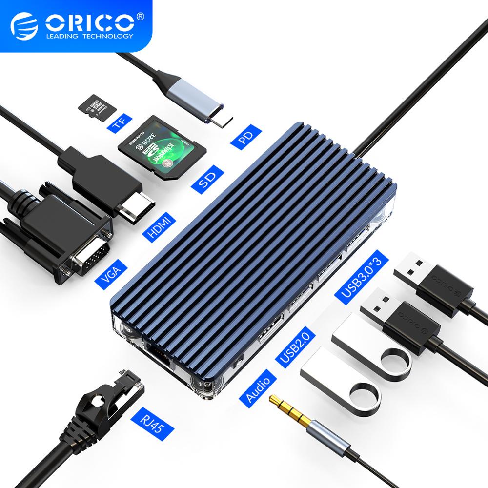 ORICO Bộ Chia Cổng USB Type C 11 Trong 1 Sang USB 3.0 HDMI PD Carder