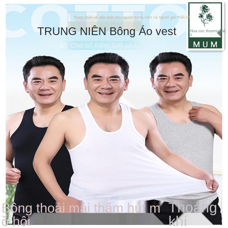 Áo vest cotton thương hiệu cúc cho người trung niên và cao tuổi Đồ lót rộng rãi mùa hè cha già che mặt phông ng