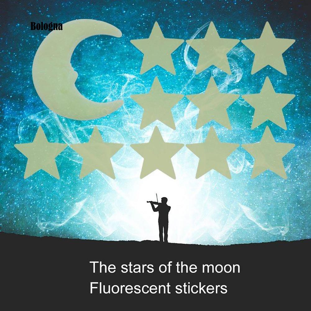 12 Sticker Dán Tường Dạ Quang Hình Trăng Sao