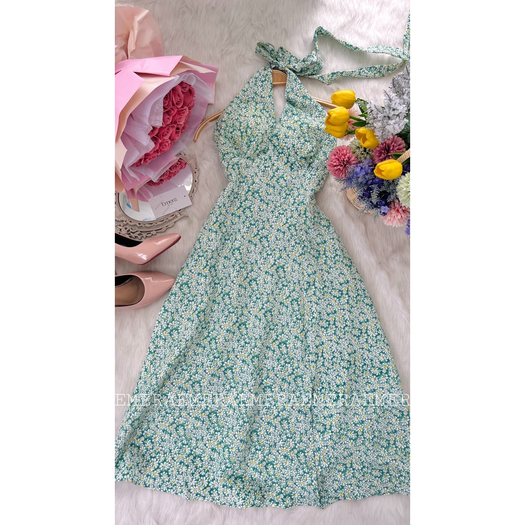 Váy Flora hoa nhí xanh lá - Dịu mát xinh tươi