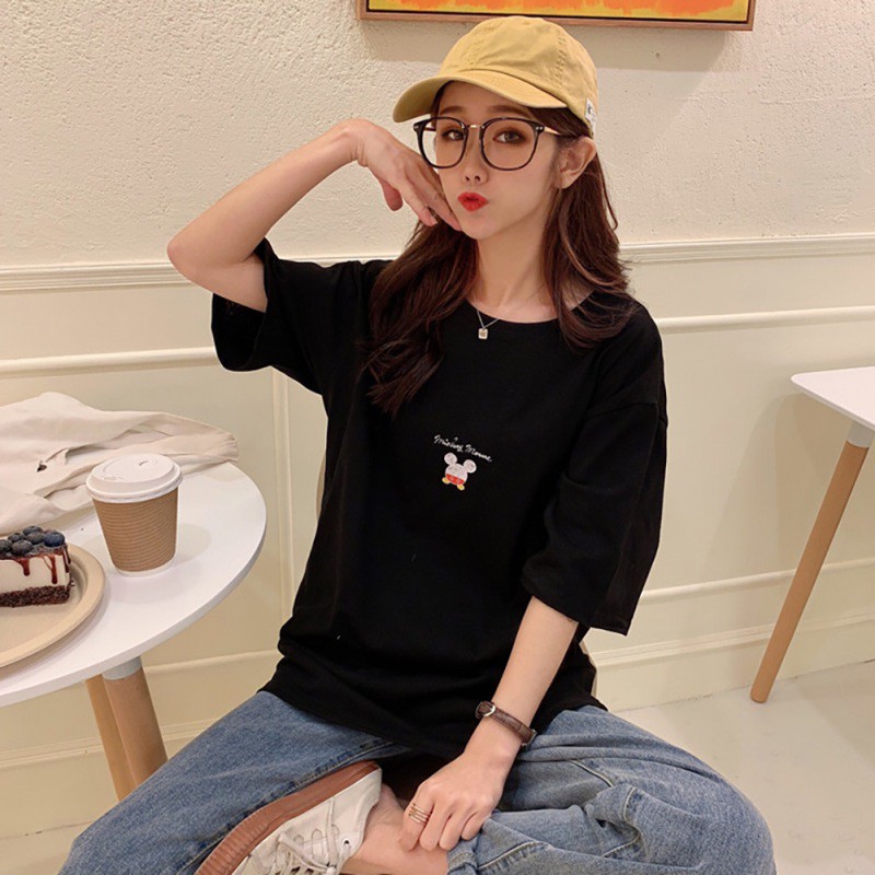 Áo Thun Nữ Ngắn Tay In Hình Chuột Mickey Thời Trang