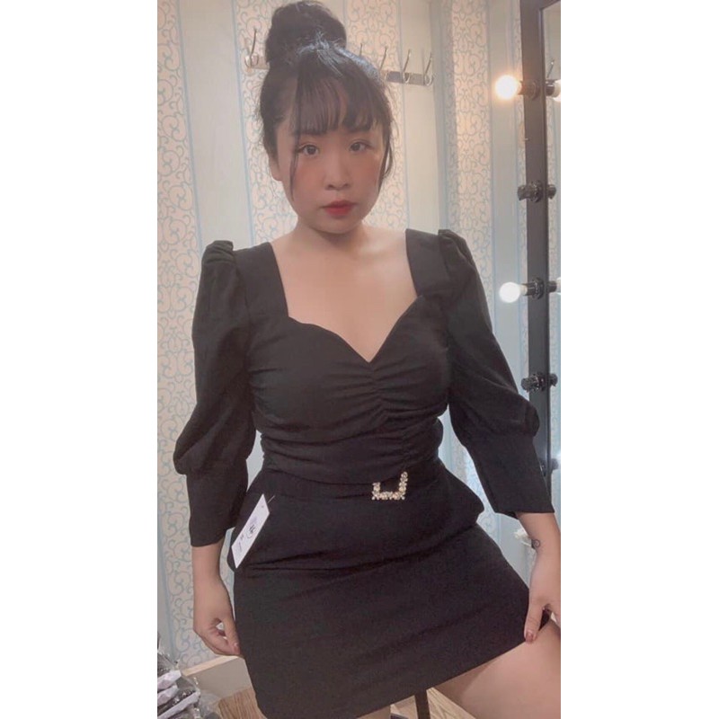 Áo croptop cổ tim tay phồng bigsize 60-90kg vải lua tuyết siệu mịn