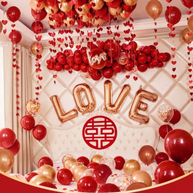 Tặng combo 3 chữ Hỷ - Set bóng bay trang trí đám cưới c22 - Bống Balloon Shop
