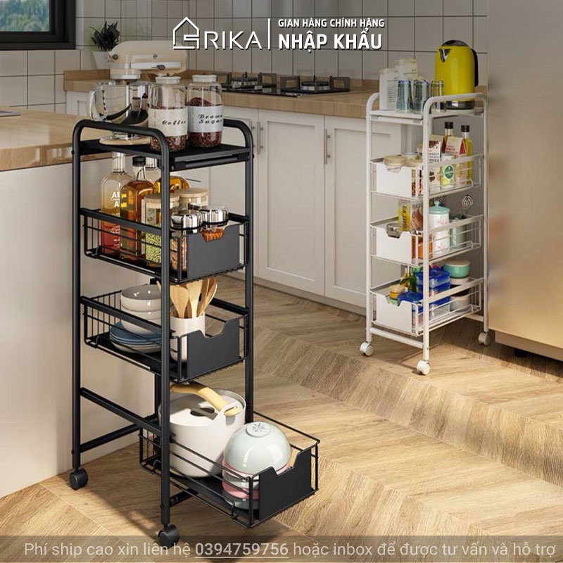 Kệ bếp đa năng để đồ kệ gia vị rau củ quả RIKA KDN-05, có bánh xe xoay 360 3 4 5 tầng