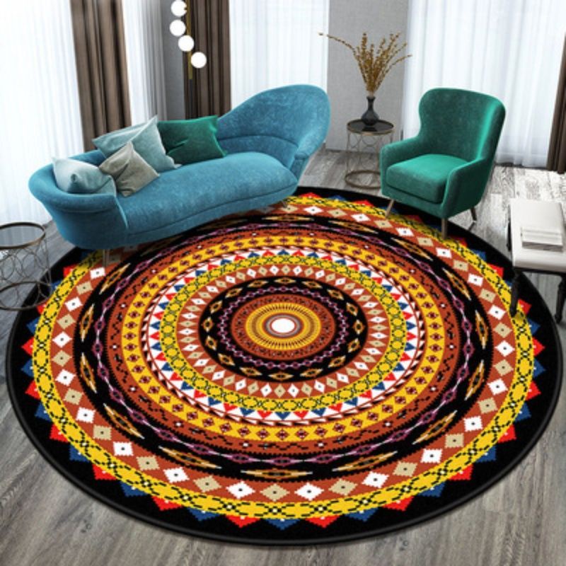 Thảm Tròn Họa Tiết Mandala Phong Cách Retro Bắc Âu Trang Trí Nội Thất
