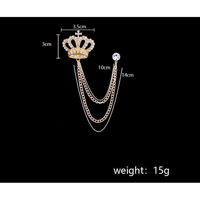 Ghim cài áo EFAN thiết kế vương miện phối tua rua đính đá màu vàng/ bạc sang trọng thời trang dành cho nam