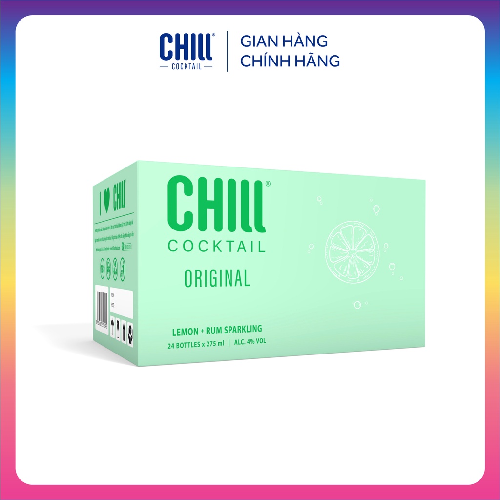 Thùng 24 chai Chill Cocktail vị Lemon Rum Sparkling 275ml/chai