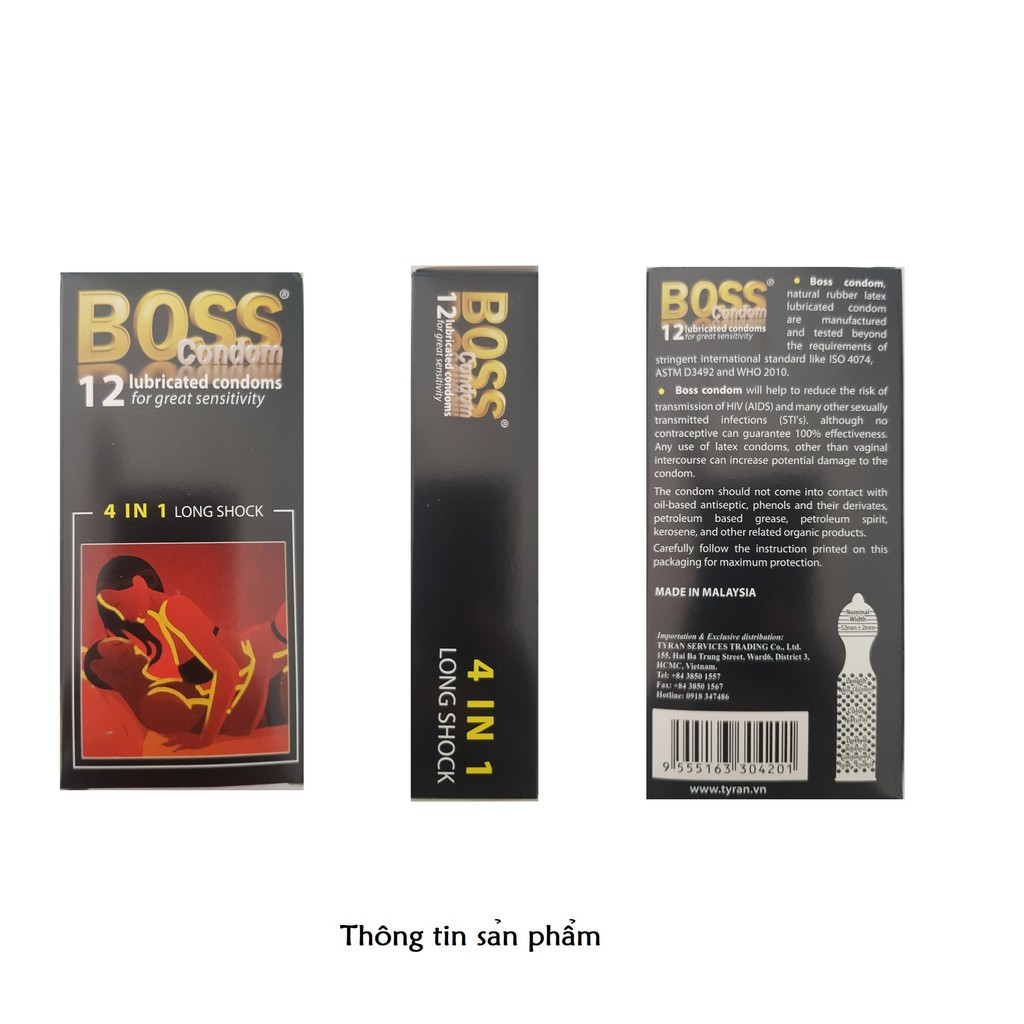 Bao Cao Su Boss 4 in 1 - Gân Gai Nổi - Kéo Dài Thời Gian