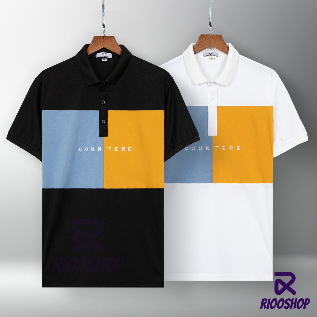 Áo phông nam có cổ polo, áo thun nam có cổ vnxk màu trắng, đen ngắn tay, vải dày, đẹp, form suông RIOOSHOP RSP017