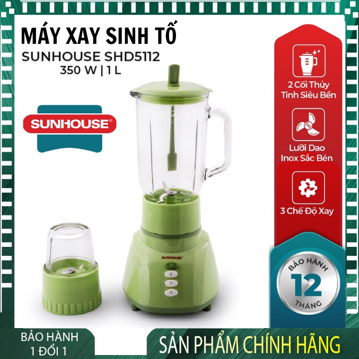 Máy Xay Sinh Tố Sunhouse SHD5112 , Công Suất 350W - Kèm 2 Cối Thủy Tinh