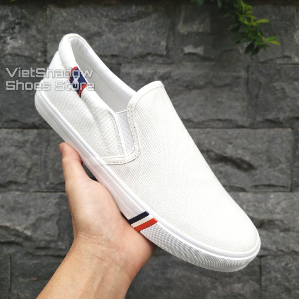 Slip on nam nữ - Giày lười vải nam nữ FASHION PARIS - Vải thô màu trắng - Mã SP 6601