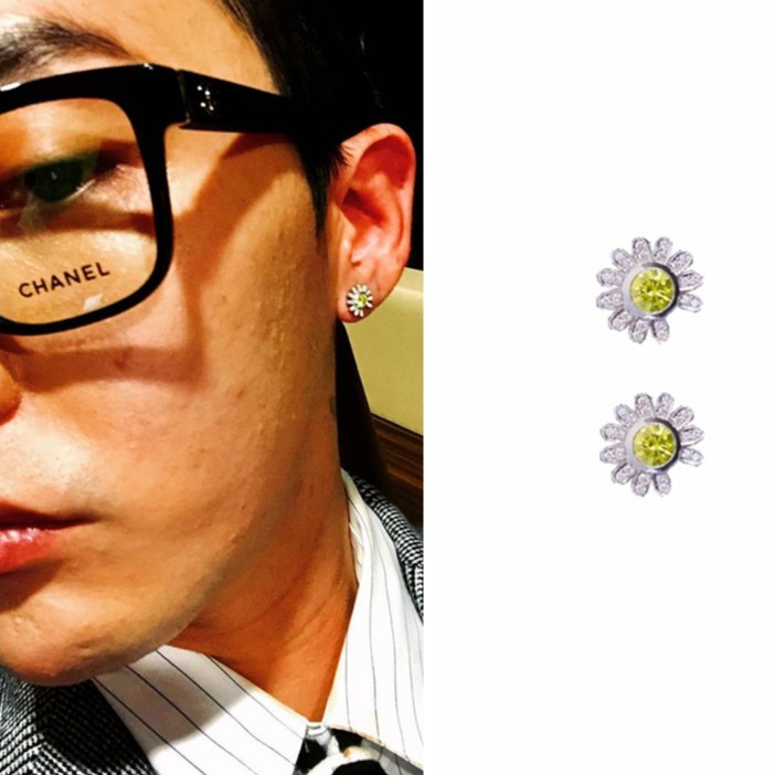 Khuyên tai hoa cúc đá xanh giống GD GDRAGON bạc 925 an toàn tuyệt đối