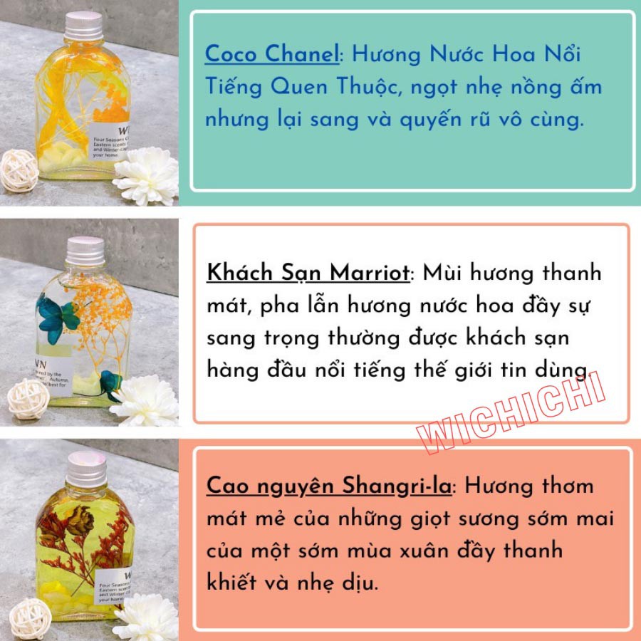 Tinh dầu thơm phòng WICHICHI tinh dầu thiên nhiên có que gỗ khuếch tán thơm phòng ngủ với 10 mùi nước hoa thơm để phòng