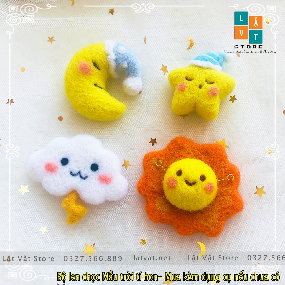 Bộ kit len chọc Mặt Trời tí Hon có hướng dẫn, làm móc khoá, quà tặng đơn giản, needle felting moon, Star DIYS. Giá rẻ