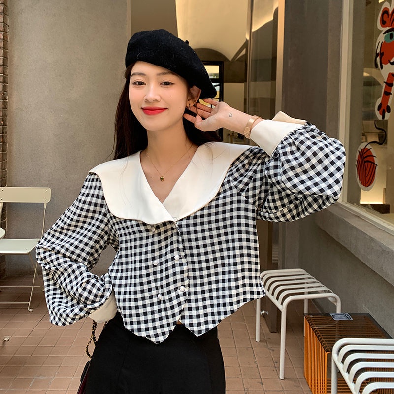 Áo Sơ Mi Caro Tay Dài Phong Cách Retro Mới Cho Nữ