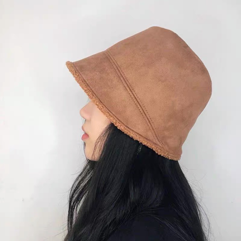 Mũ bucket da lộn lót lông chất liệu xịn xò phong cách Hàn Quốc mới