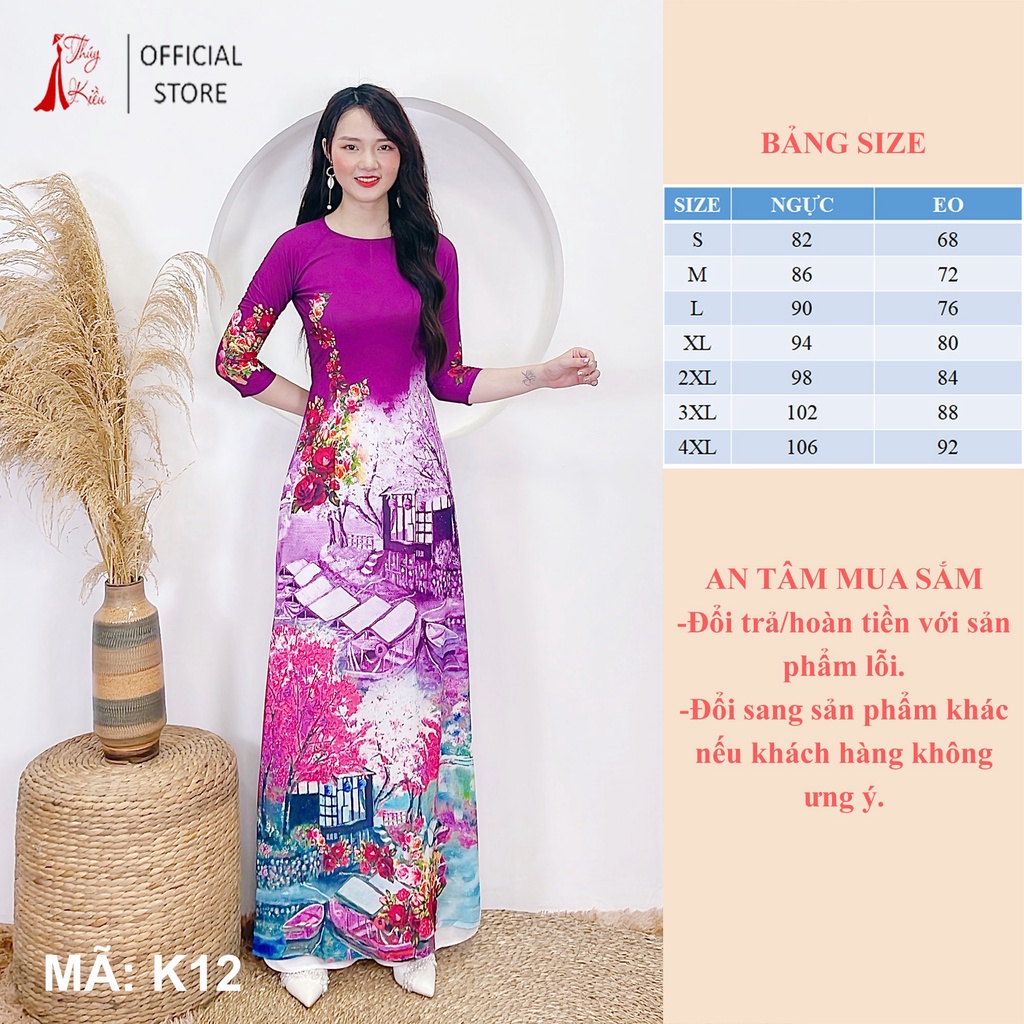 Áo dài nữ truyền thống thiết kế may sẵn tết cách tân nữ tím phong cảnh K12 Thúy Kiều mềm mại co giãn áo dài giá rẻ