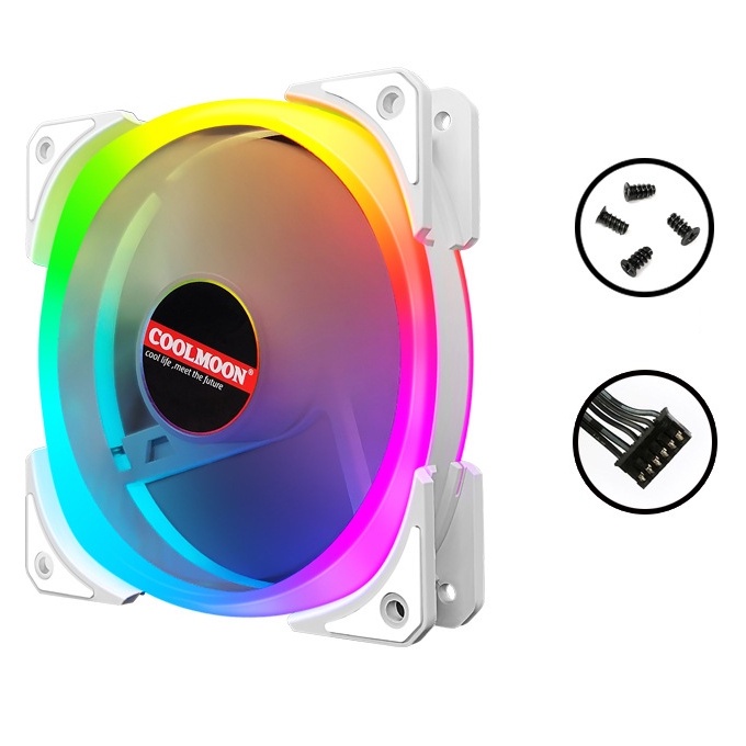 Quạt tản nhiệt, Fan Case Coolmoon U2 White RGB (Bộ 2-6 Fan + Hub Remote)