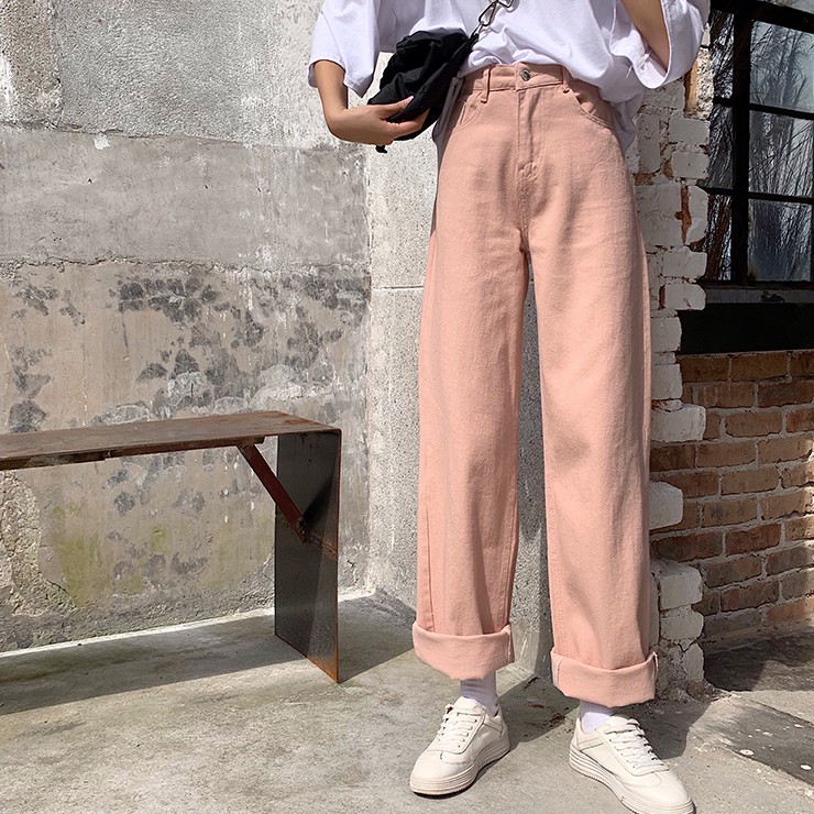 Quần denim ống rộng lưng cao phong cách trẻ trung 29645