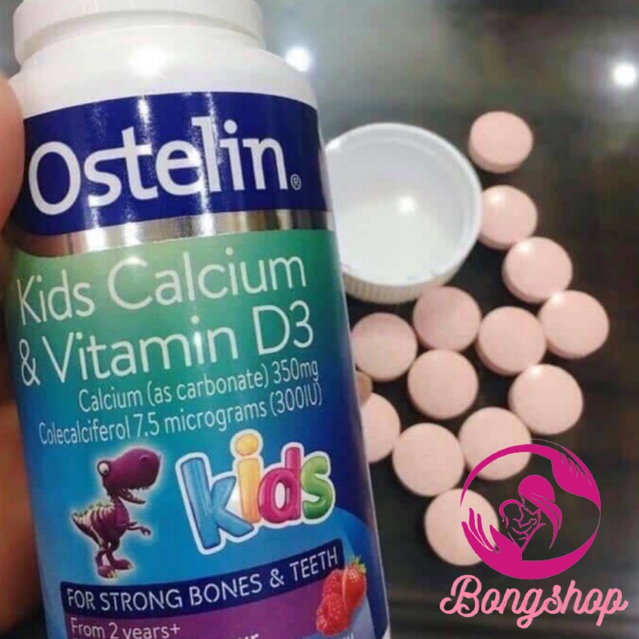 Canxi và Vitamin D3 cho bé, Canxi Khủng long Calcium & D3 Ostelin Kids 90 viên nhai cho bé từ 2 tuổi