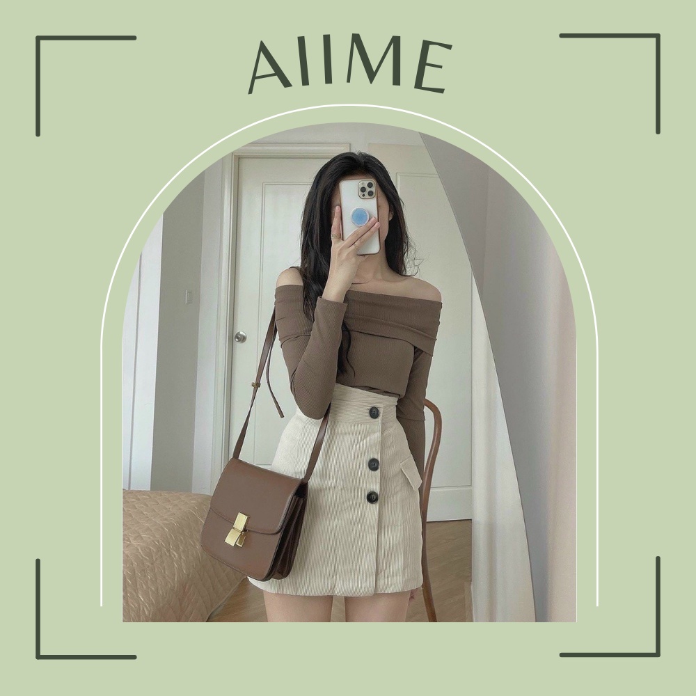 Chân váy nhung tăm mềm mịn/ Chân váy ngắn dáng chữ A cạp cao vạt lệch chất liệu nhung tăm