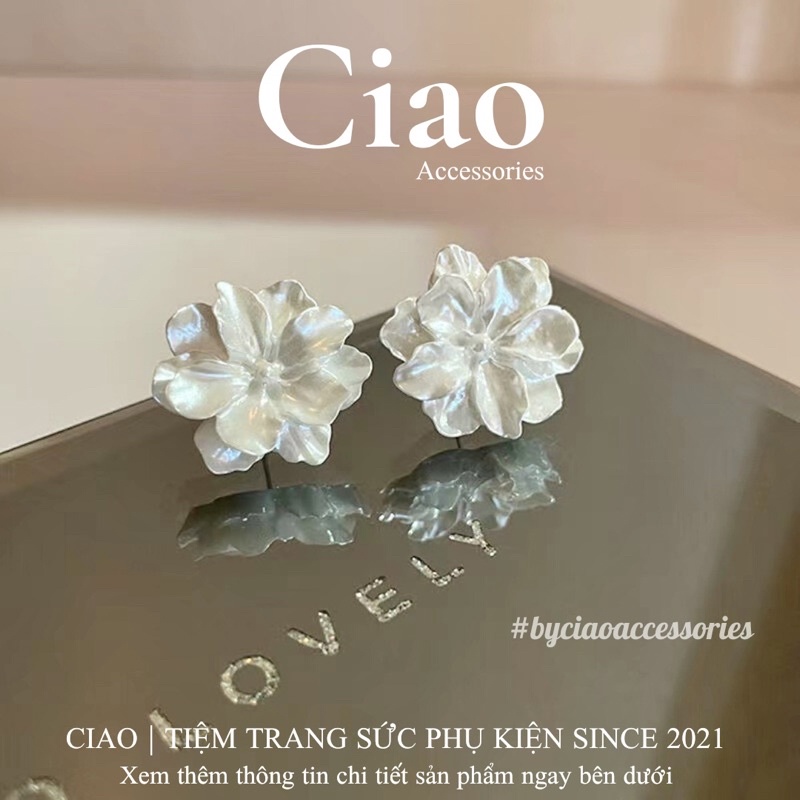 [HOẢ TỐC 1H] Khuyên tai/ Bông tai mạ bạc S925 thiết kế hoa nhũ tinh tế Rishima Ciao